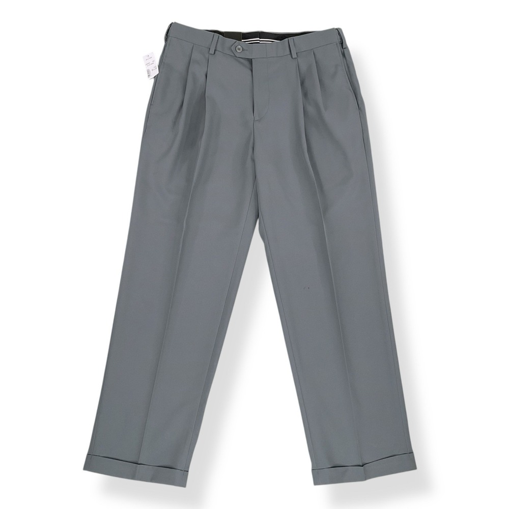 Jos A Bank Pants Mens 34x29 Gray Traditional Fit Cuff Dress Traveler NWT